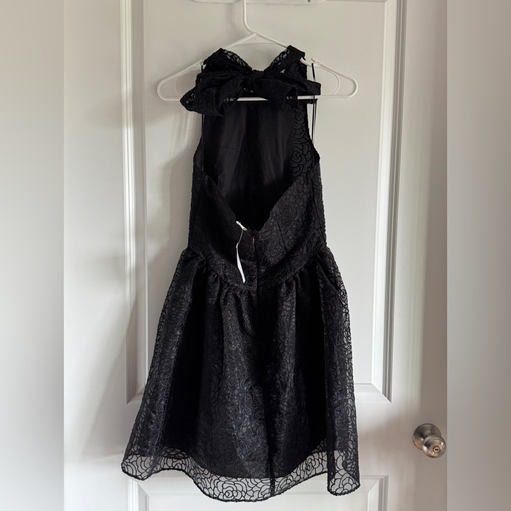 H&M EMBROIDERED HALTERNECK BLACK TEXTURED MINI DRESS - Picture 10 of 10